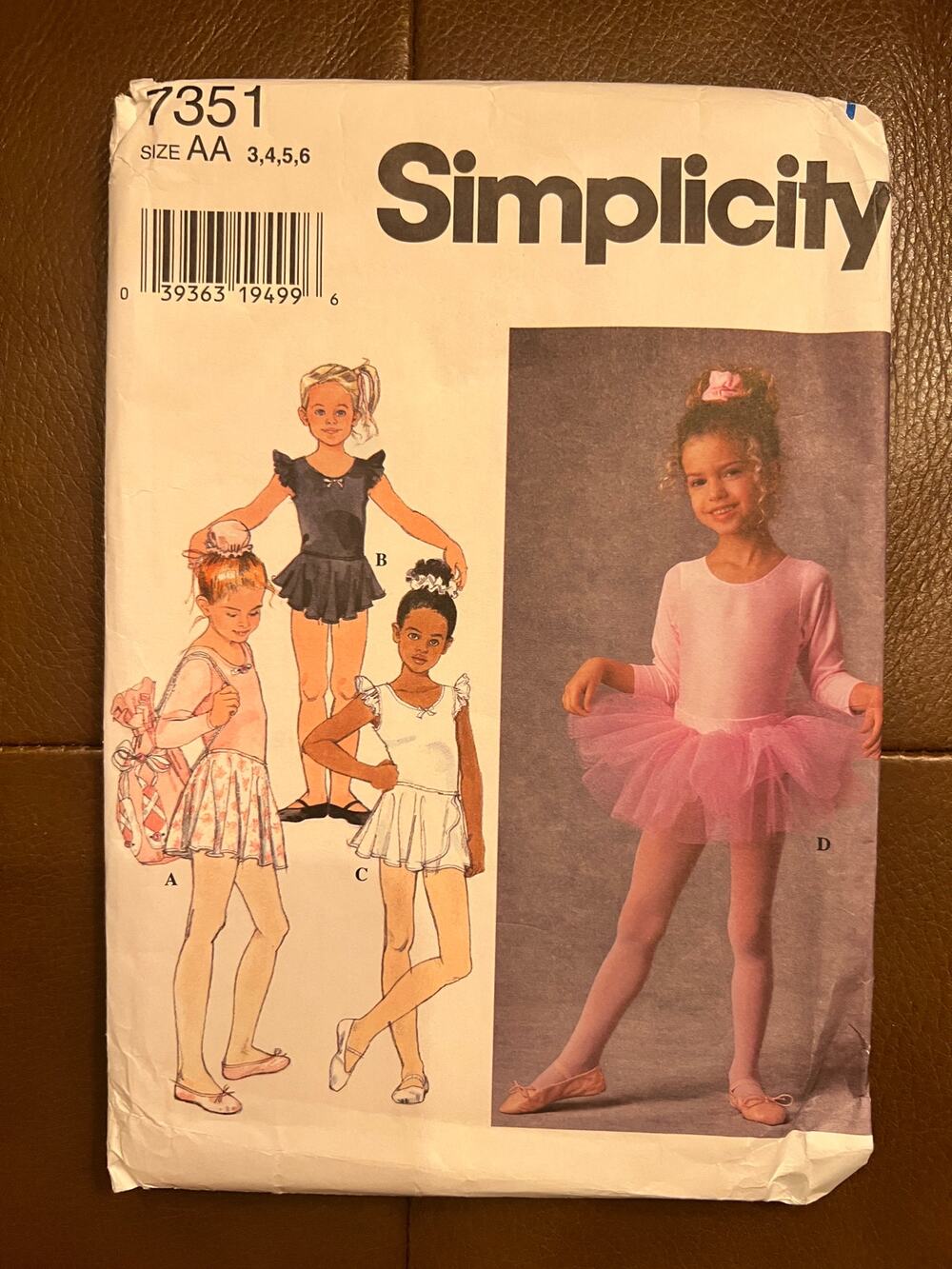 Vintage Simplicity 7351 Girls Ballet Leotard Tutu Skirt Pattern 3-6 Uncut